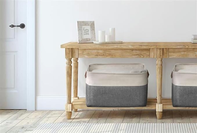 DECOMOMO Storage Baskets for Shelves - Fabric Storage Bins, Linen Closet Organizers and Storage (Slate Grey & White, Large - 3 Pack)