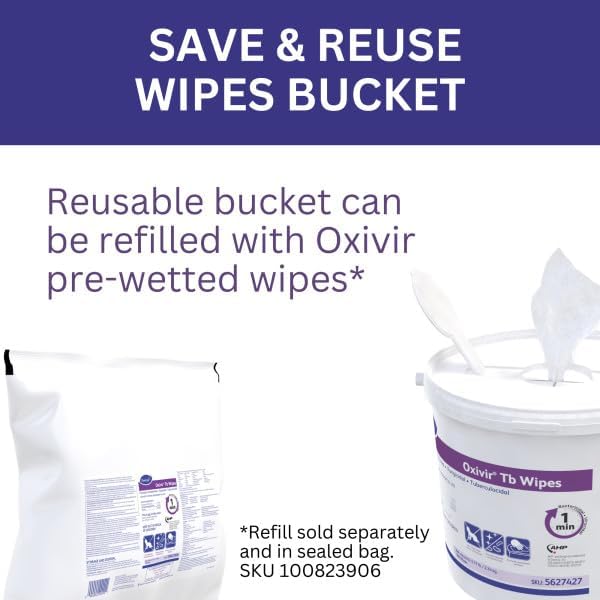 Oxivir Diversey Tb 5627427 Ready-to-Use Disinfectant Cleaning Wipes, Accelerated Hydrogen Peroxide, 11x12-Inch Extra Large Sheets, 160-Wipes, 1-Bucket (Pack of 4)
