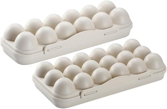 2pcs Egg Fridge Organizer with Lids Stackable Egg Storage Box for Refrigerator with Easy Pull-out Design
