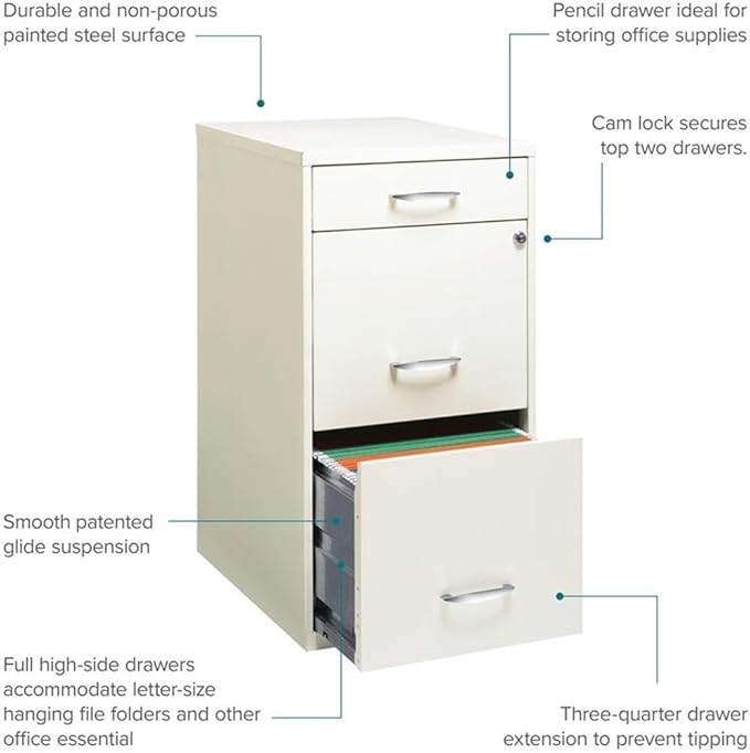 Scranton & Co Set of 2 18" D 3-Drawer Metal Filing Cabinet with Pencil Drawer