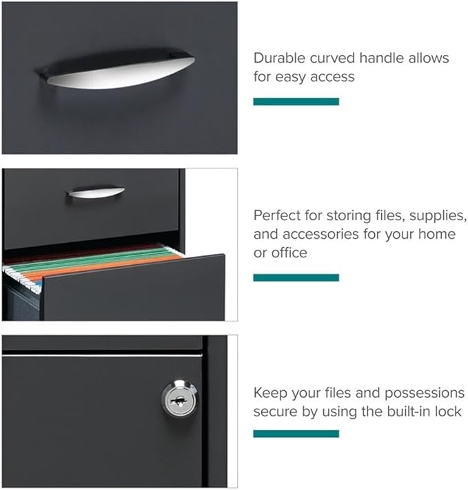 Scranton & Co 3-Drawer Contemporary Metal Filing Cabinet in Charcoal