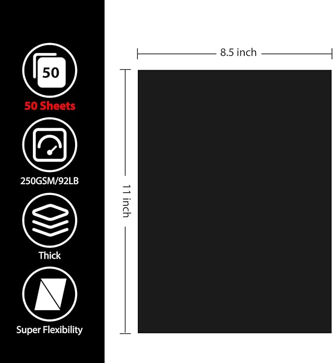 OcePor 50 Sheets Black Cardstock Paper, Colored Printer Paper 8.5 x 11, Card Stock Thick Construction for Craft,Scrapbook，Office Printing, Invitations, Certificates，92 lb/250gsm
