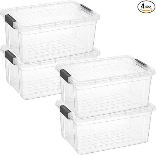 Superio Storage Bins with Lids, Clear Plastic Containers for Organizing, Stackable Totes, BPA Free, Odor Free, Organizer Boxes for Home, and Dorm (4 Pack, 36 Qt)