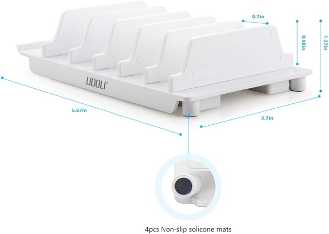 Adjustable Universal Cell Phone Dock Stand Holder, Tablet Organizer Multi Device Desktop Stand for iPhone Samsung Galaxy Google Nexus Kindle - No Charging Port (White)