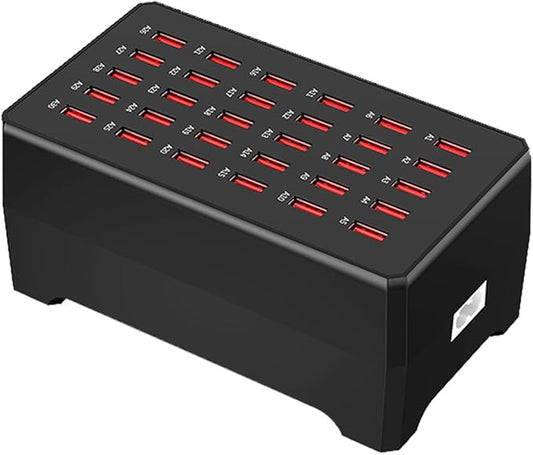 150W 30-Port Multi-Device USB Charging Station - Supports simultaneous Charging for Smartphones, Tablets, smartwatches and Other USB-Powered Devices.(30 Port Charger Station-Black)