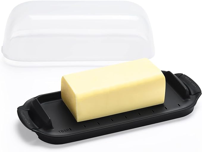 AONCO Butter Dish, Butter Container Holds with Clear Lid for Countertop, Unbreakable Butter Keeper for Home Kitchen Decor, Perfect for East/West Coast Butter, BPA-free (Black)