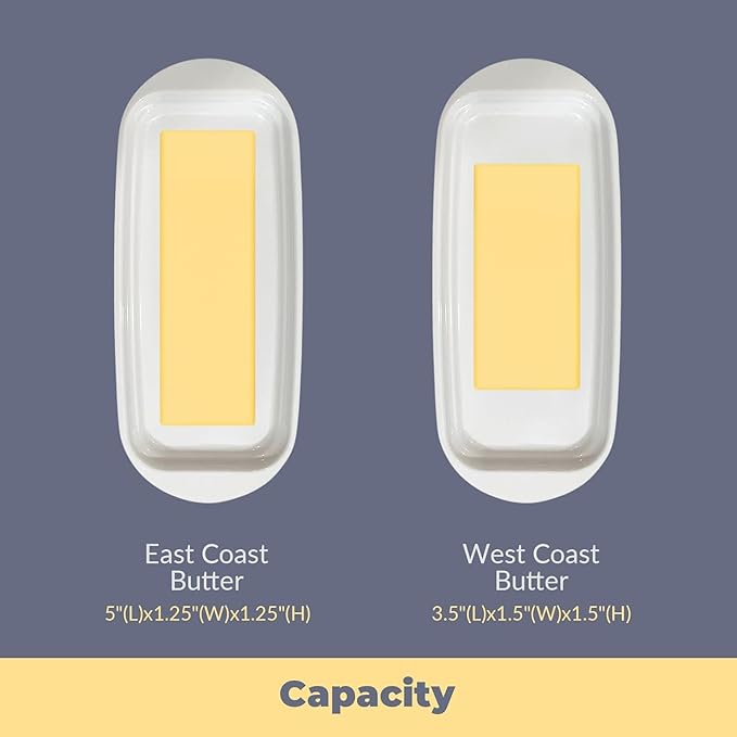 Butter Dish with Lid and Knife, Durable Countertop & Fridge Butter Keeper, BPA-Free Melamine Butter Container, Dishwasher Safe, Fits East/West Coast Butter Sticks (White)