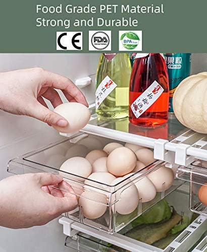 YekouMax Fridge Drawer Organizer, Refrigerator Organizer Bins, Pull Out with Handle, Fridge Shelf Holder Storage Box, Clear Container for Food,Drinks,Fit for Fridge Shelf Under 0.6" (2 Pack Medium)