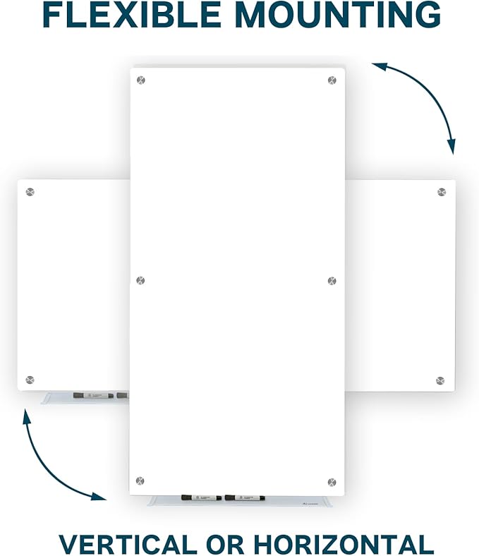 J&J worldwide Magnetic Glass Whiteboard Brilliance White Dry Erase Board 6' x 3', Large Frameless Glass White Boards for Walls, Includes Magnets, Marker Tray, Eraser for Office, Home, School