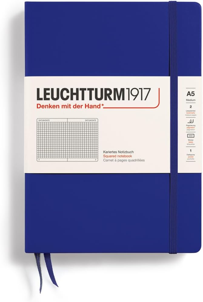 LEUCHTTURM1917 - Notebook Hardcover Medium A5-251 Numbered Pages for Writing and Journaling (Ink, Squared)