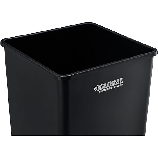 Global Industrial Square Plastic Garbage Can, Open Top, 55 Gallon Capacity, Indoor/Outdoor Rated, 19-1/2"W x 19-1/2"D x 34"H, Utility Trash Can, No Lid, Black