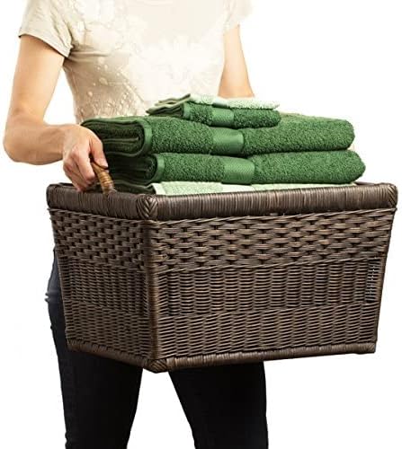 The Basket Lady Lift-Off Lid Wicker Storage Basket, Medium, 20 in L x 15 in W x 14 in H, Antique Walnut Brown