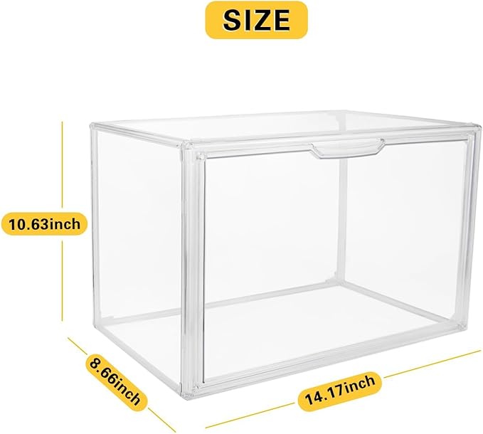 Clear Stackable Plastic Storage Bins with Magnetic Lid, Dustproof Book & Cosmetic Display Cases, Large Figures Collectibles Showcase, Shoe Box, Protection Organizer (Clear-L-3 Pack)