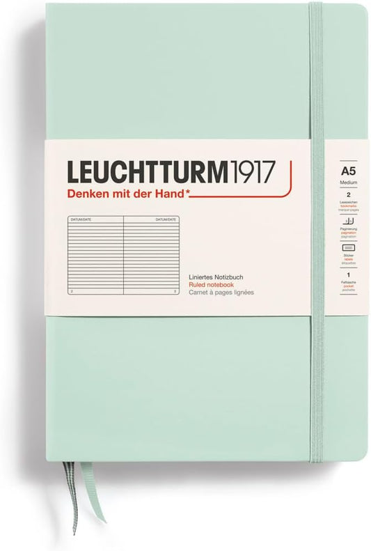 LEUCHTTURM1917 - Notebook Hardcover Medium A5-251 Numbered Pages for Writing and Journaling (Mint Green, Ruled)