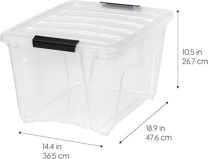IRIS USA 32 QT Plastic Storage Box with Lid and Latches - 6 Pack - BPA-Free, See-Through Organizing Solution, Durable Nestable Stackable Containers, Secure Pull Handle - Clear