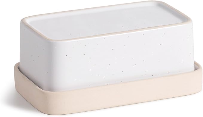 Ceramic Butter Dish with Lid，Large Butter Dish for Countertop, double-sided usable design，Suitable for fresh spreadable butter, butter container holder for kitchen and home decor.