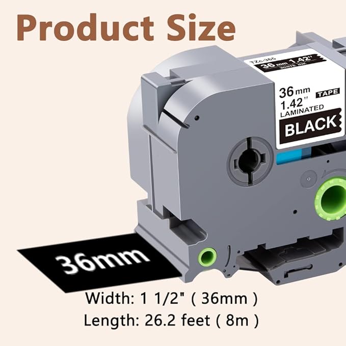 Hehua Tze Tz Tape 36mm 1.4 inch Laminated Black Tape Compatible for Brother P-Touch TZe-365 TZe365 TZ-365 TZ365 Label Tape for Ptouch PT 3600 530, 1.4'' x 26.2ft White on Black, 3 Pack