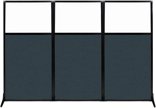 Versare Workstation Partition | Portable Wall Divider | Modern Office Cubicle | Free Standing Privacy Screen | Flexible Work Space | 99" x 70" W/Window, Blue Spruce Fabric Panels