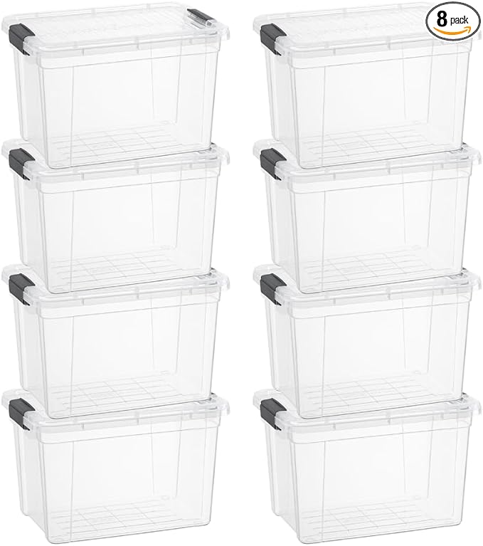 Superio Storage Bins with Lids- 8 Pack, 2.5 Qt Clear Boxes for Organizing, Stackable Plastic Containers- BPA Free, Non-Toxic, Odor Free, Organizer for Home, Office, Dorm