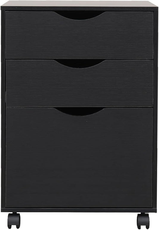 QDSSDECO 3 Drawer Mobile File Cabinet, Rolling Vertical Filing Cabinet fits A4, Legal Paper and Letter Paper for Home Office, Black
