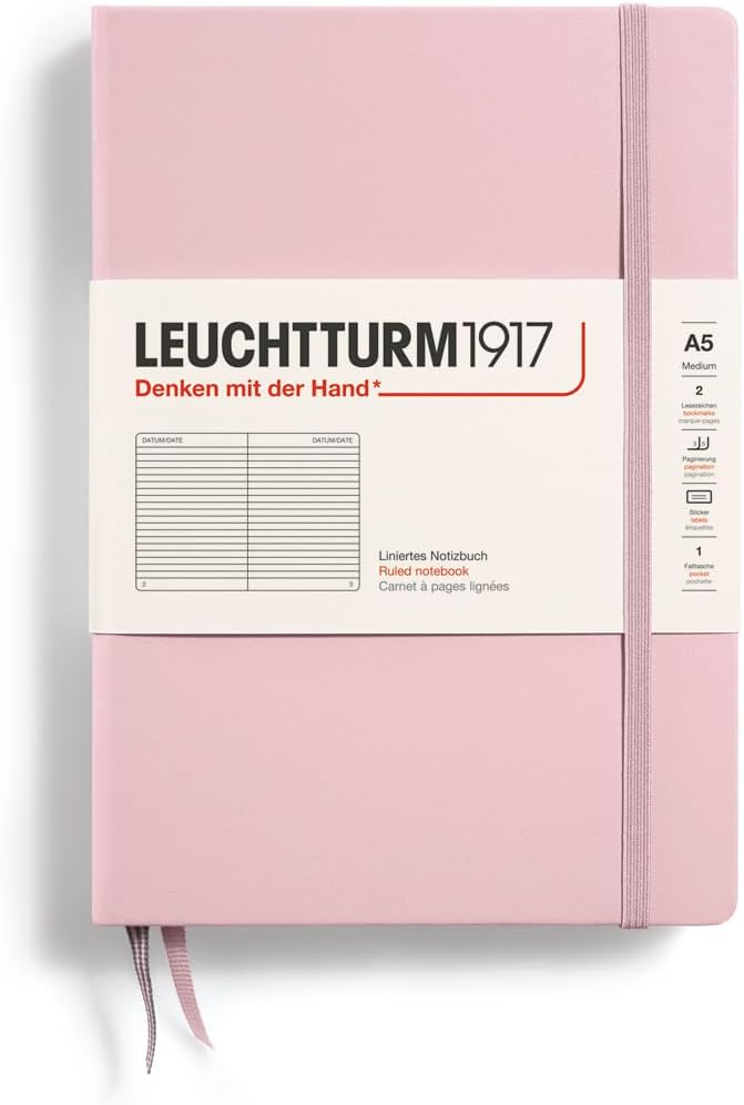 LEUCHTTURM1917 - Notebook Hardcover Medium A5-251 Numbered Pages for Writing and Journaling (Powder, Ruled)