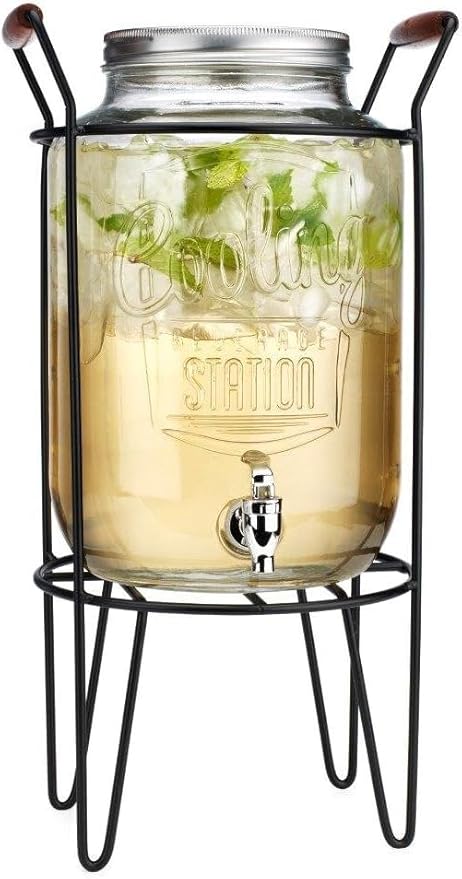 2 PACK-2 GALLON Drink Dispensers for Parties, Cooling Station Beverage Dispensers with Stand, Glass Water Jug Dispenser, 100% Leakproof Spigot Perfect For And Daily Use