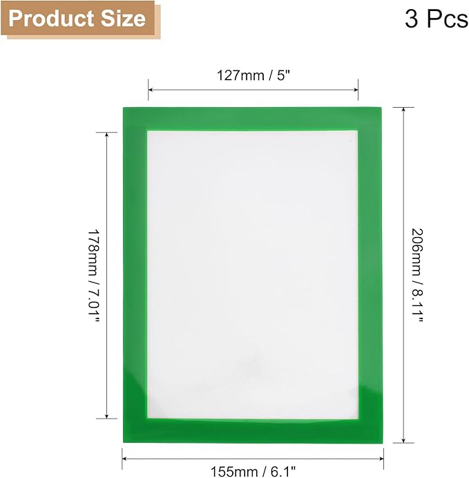 uxcell 3 Pcs Magnetic Sign Holder, 5" x 7" Self-Adhesive Magnetic Wall Signs Holder Magnetic Picture Frame Document Holder for Home Office Wall Window Displays, Green