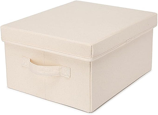 Foldable Storage Bins with Lids Cotton Canvas Rectangular Storage Box Ideal for Organization Lightweight and Durable (S)