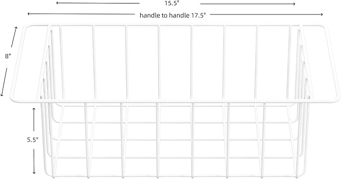 17.5'' Chest Freezer Organizer Basket, Sturdy Metal Wire Pantry Freezer Baskets, Deep Freezer Basket Storage Rack Bins, White, Set of 2