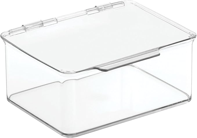 mDesign Plastic Playroom/Gaming Storage Organizer Box Containers, Hinged Lid for Shelves or Cubby, Holds Small Toys, Building Blocks, Puzzles, Markers, Lumiere Collection, Clear