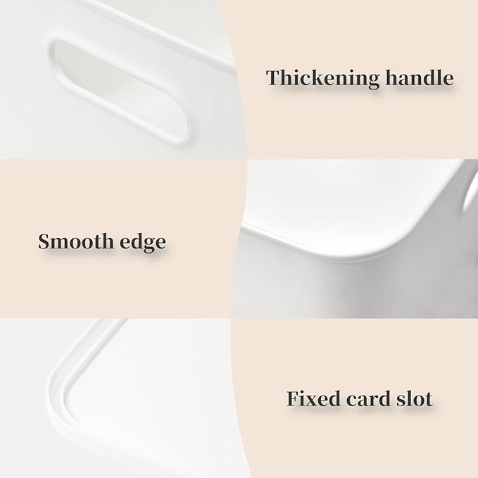 Plastic Storage Baskets Bins Boxes With Lids,Organizing Container White Storage Organizer Bins For Shelves Drawers Desktop Playroom Classroom Office,4-Pack