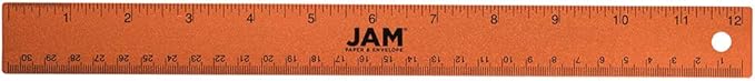 JAM PAPER Strong Aluminum Ruler - 12 Inch - Metal Ruler with Non-Skid Cork Backing - Orange Metallic - Sold Individually