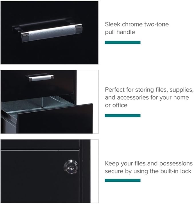 Scranton & Co 27.32" H x 18" D 3-Drawer Modern Metal Filing Cabinet with Pencil-Drawer, High-Sides, Letter Size, Patented Glide Suspension, for Small Office/Home Office, in Black