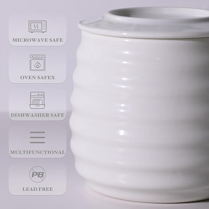 Butter Keeper Crock, 11 oz Large Ceramic Butter Dish with Lid, Holds 2-3 Sticks, Water Seal for Fresh Spreadable Butter, Easy-Grip Design & Wide Stable Lid, Arctic White