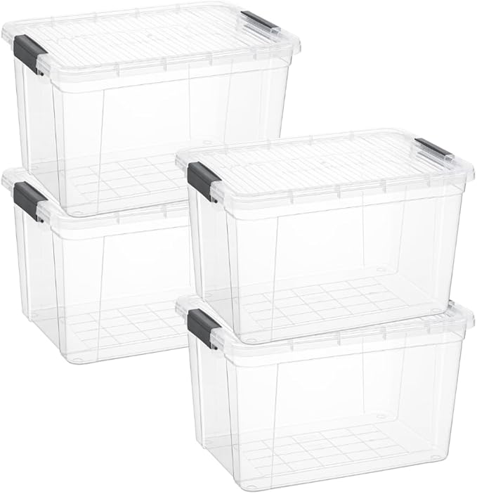 Superio Storage Bins with Lids, Clear Plastic Containers for Organizing, Stackable Totes, BPA Free, Odor Free, Organizer Boxes for Home, and Dorm (4 Pack, 14.7 Qt)