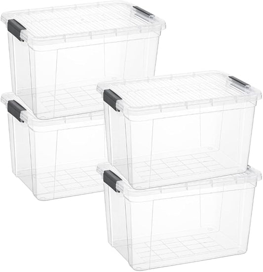 Superio Storage Bins with Lids, Clear Plastic Containers for Organizing, Stackable Totes, BPA Free, Odor Free, Organizer Boxes for Home, and Dorm (4 Pack, 14.7 Qt)
