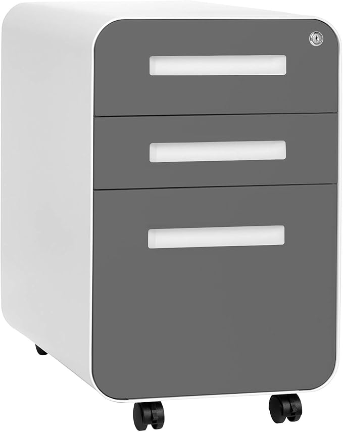 Laura Davidson Furniture Stockpile 3 Drawer File Cabinet with Lock - Under Office Desk Metal Filing Cabinet, Legal/Letter File Folders, Wheels and Stationary Feet, Pre-Assembled, Dark Grey Faceplate
