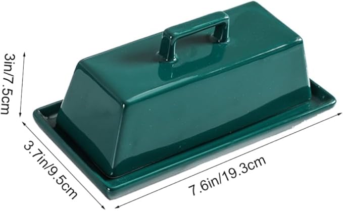 NUOBESTY Ceramic Butter Tray with Lid Multi-function Covered Butter Container for Kitchen Countertop Storage Airtight Green Glossy Suitable for Everyday Meals and Restaurant Use