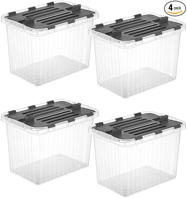 Superio 26 L Deep Storage Container with Hinged Lid 27.5 Quart (4 Pack)