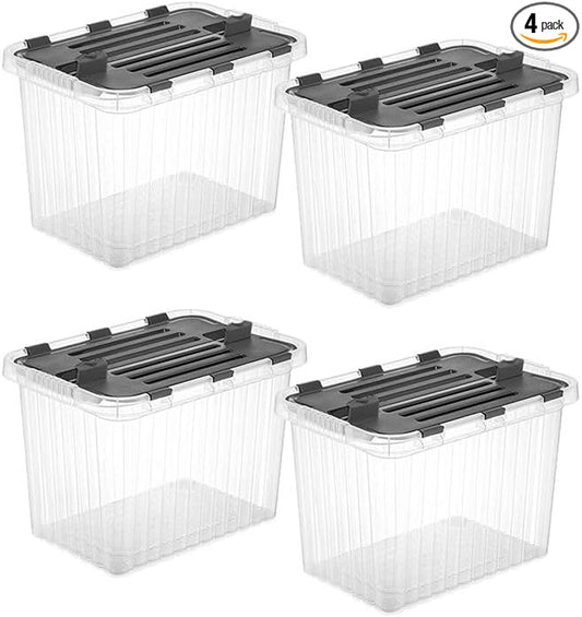 Superio 26 L Deep Storage Container with Hinged Lid 27.5 Quart (4 Pack)