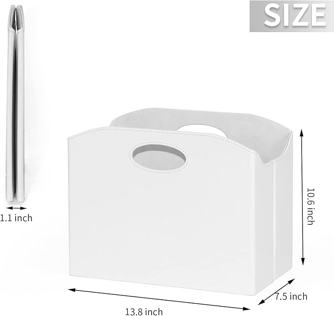 EZDeco Magazine Holder Foldable Magazine Rack Floor PU Leather File Holder Newspaper Book Storage Basket Document File Folder Organizer for Office Home (White-2)