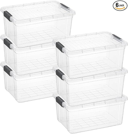 Superio Storage Bins with Lids, Clear Plastic Containers for Organizing, Stackable Totes, BPA Free, Odor Free, Organizer Boxes for Home, and Dorm (6 Pack, 36 Qt)