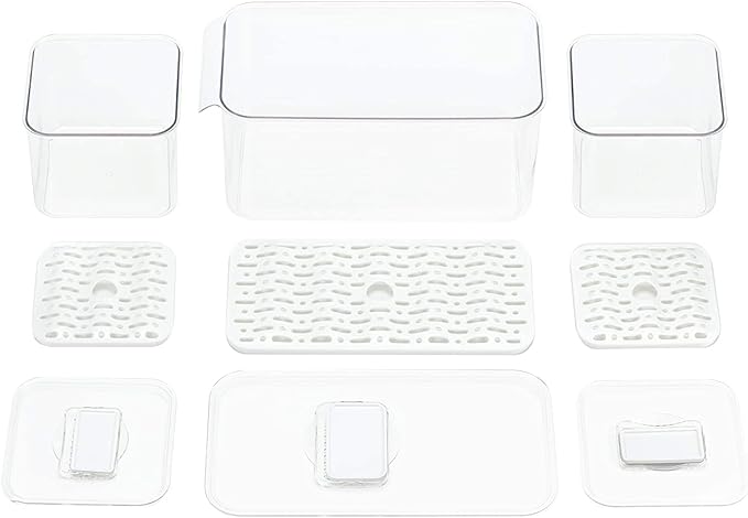 Slideep Food Storage Containers Produce Saver with Lids, Stackable Refrigerator Freezer Organizer Bins with Removable Drain Tray, Fridge Fresh Keeper for Veggie, Berry, Fruits, Vegetables 3 Pack