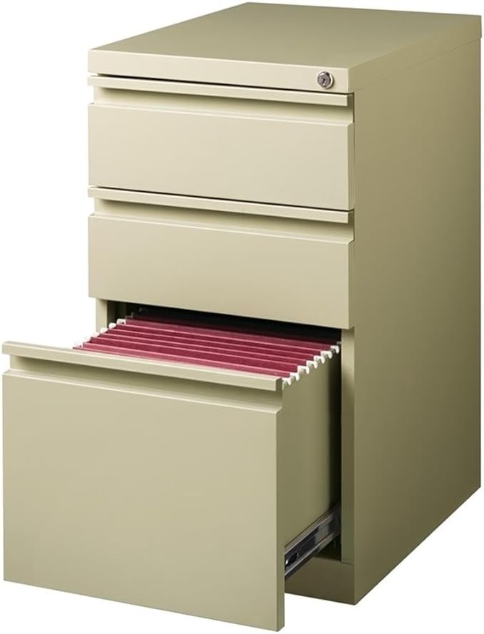 Pemberly Row 27.75" H X 15.00" W Modern 3 Drawer Metal Mobile Filing Cabinet in Putty with Lock Included