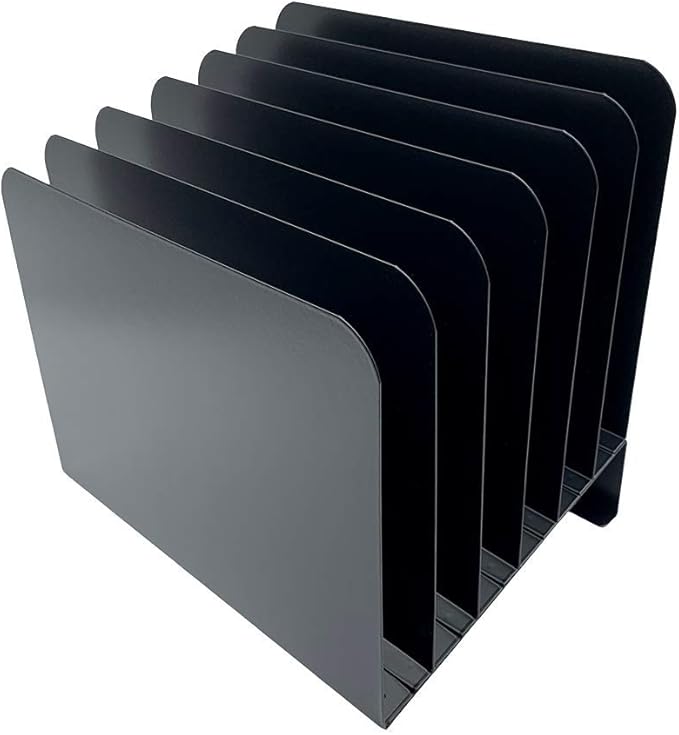Huron Desktop File Binder Organizer Storage, Inclined Slant 6 Slot, Black Commercial Grade Steel