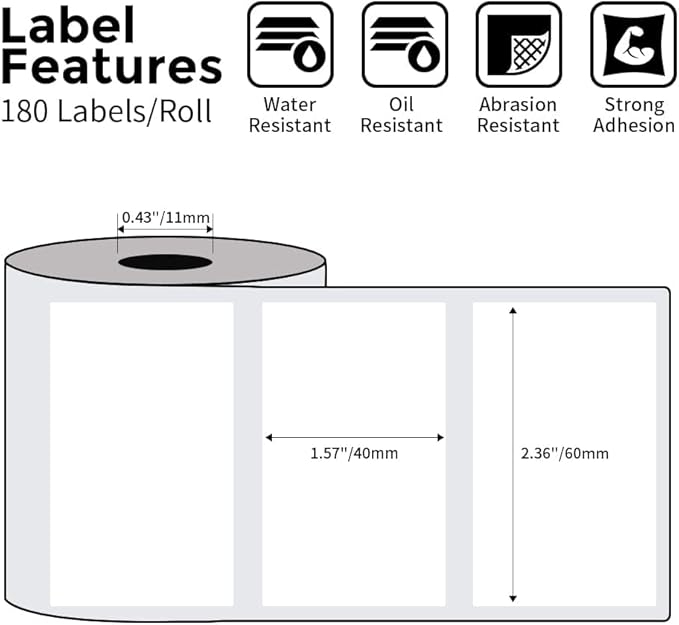 Phomemo 3 Roll 2.36"x 1.57" Thermal Sticker Label, 180 Labels/Roll Compatible with M220, M250, M260,M200, M221 Printer, Strong Permanent Adhesive, for Customer Mailer, Address, Business Letter