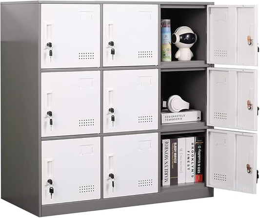 Metal Locker 9 Door Storage Cabinet, Steel Storage Lockers for Employees, Lockable Metal Cabinet with Lock and Ventilation, Office School Gym Storage Organizer