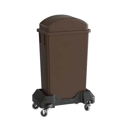 23 Gallon Brown Slim Jim Trash Can with Swing Top Lid and Dolly