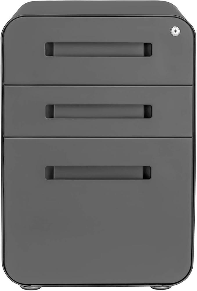 Laura Davidson Furniture Stockpile 3 Drawer File Cabinet with Lock - Under Office Desk Metal Filing Cabinet, Legal/Letter File Folders, Wheels and Stationary Feet, Pre-Assembled, Dark Grey