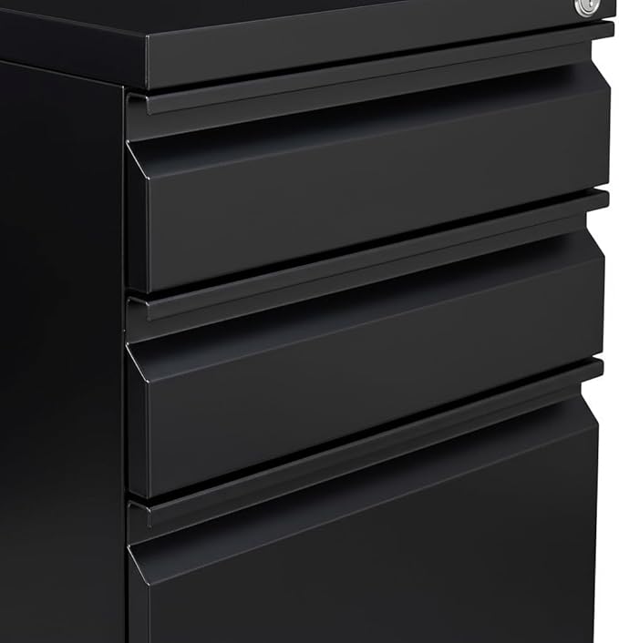 Black Metal 3-Drawer Mobile File Cabinet with Lock, Letter/Legal/A4 Filing Drawer, Rolling Office Storage with 5 Casters, Fits Under Desk, 15.35" W x 17.71" D x 23.62" H